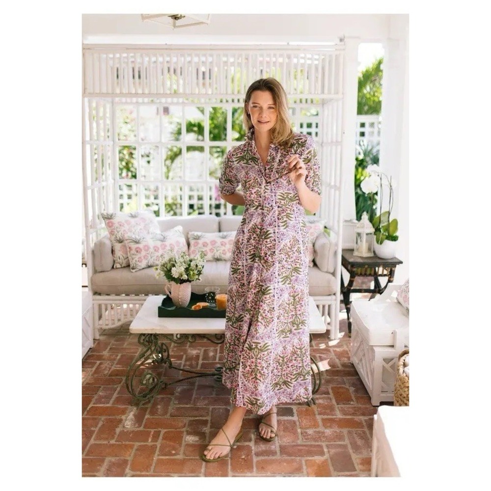 Julia Amory JA Shirt Dress Maxi Button Mughal Jardin Floral Print Small - Picture 2 of 6